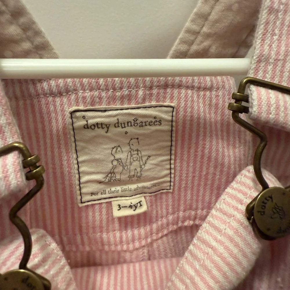 Dotty Dungarees Pink White Striped Cotton short Overalls Preppy 3-4 - Picture 5 of 8